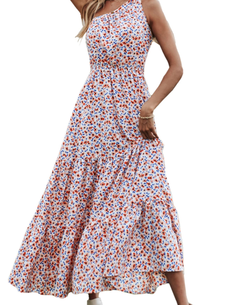 Avira Abito Donna – Abito Maxi Asymétrique a Fiori One Shoulder, Linea Fluida Bohémien Estate