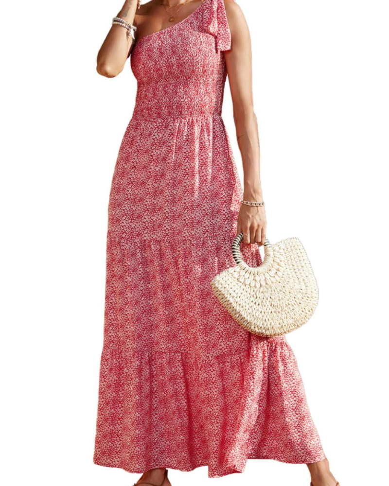 Avira Abito Donna – Abito Maxi Asymétrique a Fiori One Shoulder, Linea Fluida Bohémien Estate