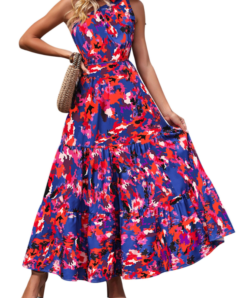 Avira Abito Donna – Abito Maxi Asymétrique a Fiori One Shoulder, Linea Fluida Bohémien Estate
