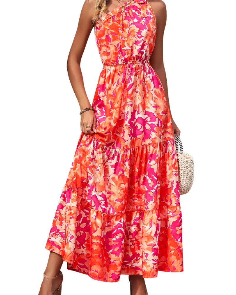 Avira Abito Donna – Abito Maxi Asymétrique a Fiori One Shoulder, Linea Fluida Bohémien Estate