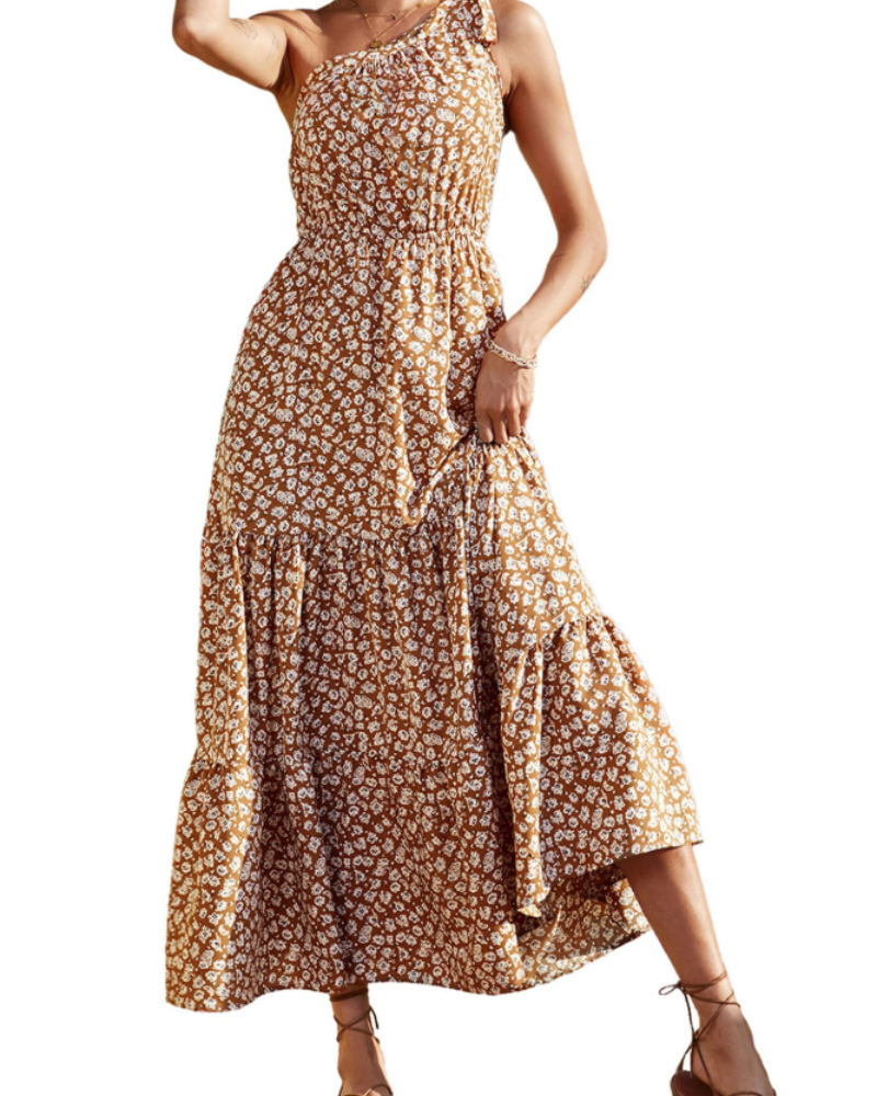 Avira Abito Donna – Abito Maxi Asymétrique a Fiori One Shoulder, Linea Fluida Bohémien Estate