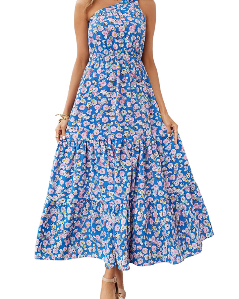Avira Abito Donna – Abito Maxi Asymétrique a Fiori One Shoulder, Linea Fluida Bohémien Estate