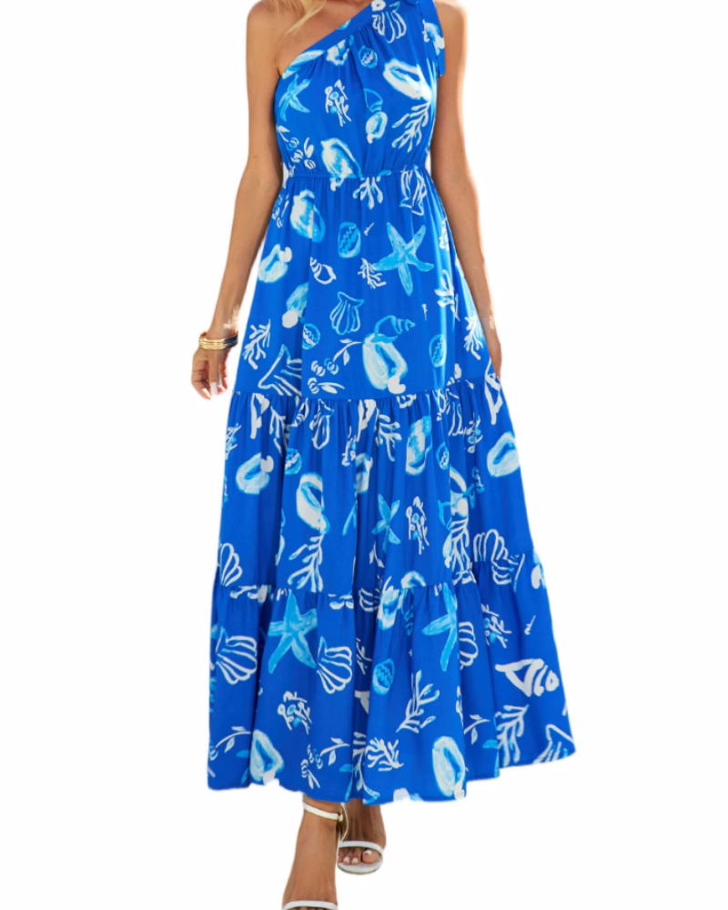 Avira Abito Donna – Abito Maxi Asymétrique a Fiori One Shoulder, Linea Fluida Bohémien Estate