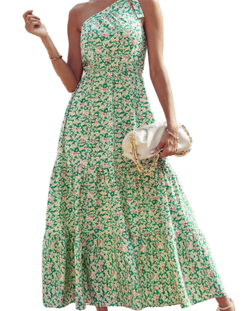 Avira Abito Donna – Abito Maxi Asymétrique a Fiori One Shoulder, Linea Fluida Bohémien Estate