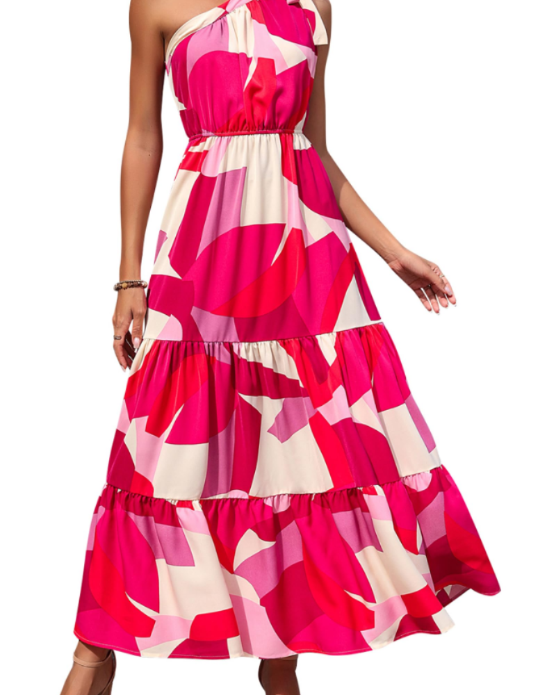 Avira Abito Donna – Abito Maxi Asymétrique a Fiori One Shoulder, Linea Fluida Bohémien Estate