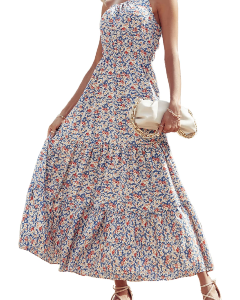 Avira Abito Donna – Abito Maxi Asymétrique a Fiori One Shoulder, Linea Fluida Bohémien Estate