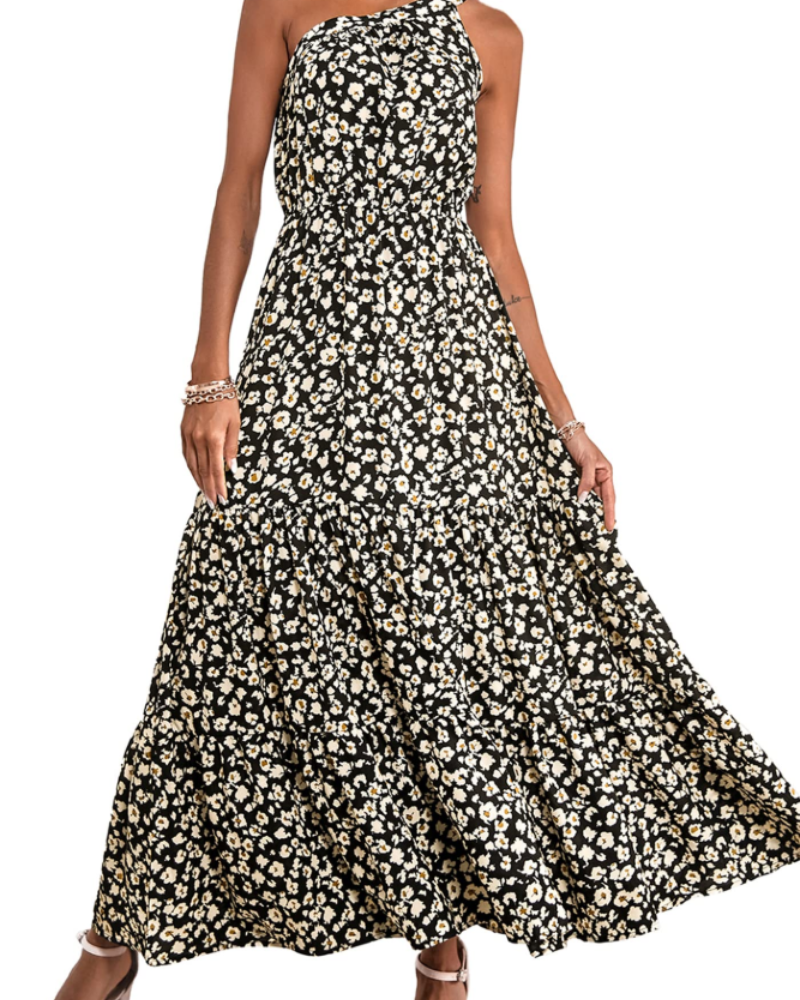 Avira Abito Donna – Abito Maxi Asymétrique a Fiori One Shoulder, Linea Fluida Bohémien Estate