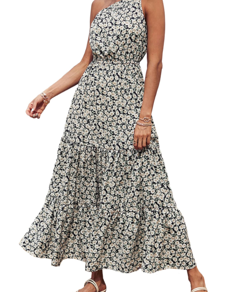 Avira Abito Donna – Abito Maxi Asymétrique a Fiori One Shoulder, Linea Fluida Bohémien Estate