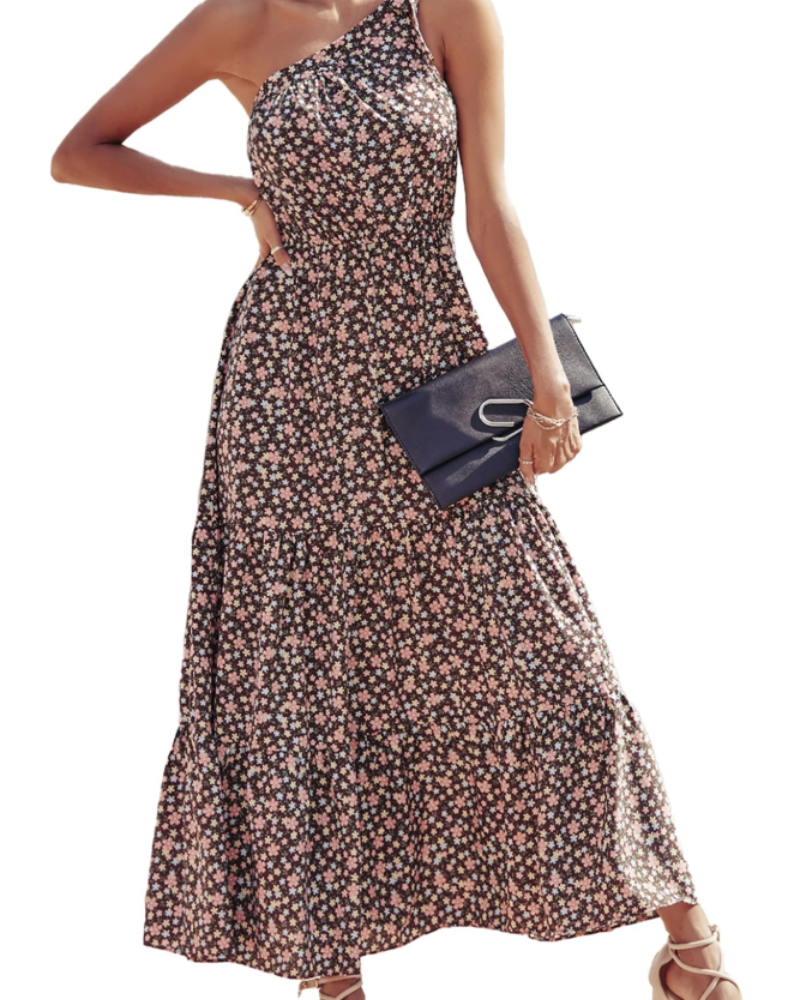 Avira Abito Donna – Abito Maxi Asymétrique a Fiori One Shoulder, Linea Fluida Bohémien Estate