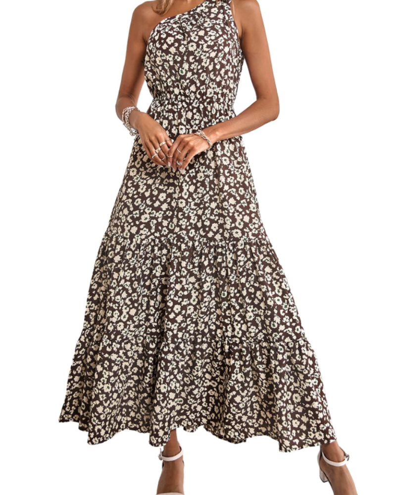 Avira Abito Donna – Abito Maxi Asymétrique a Fiori One Shoulder, Linea Fluida Bohémien Estate