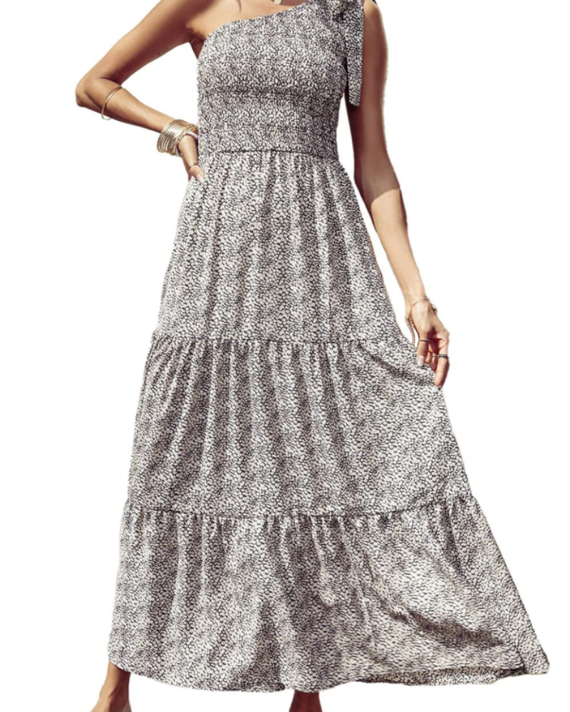Avira Abito Donna – Abito Maxi Asymétrique a Fiori One Shoulder, Linea Fluida Bohémien Estate