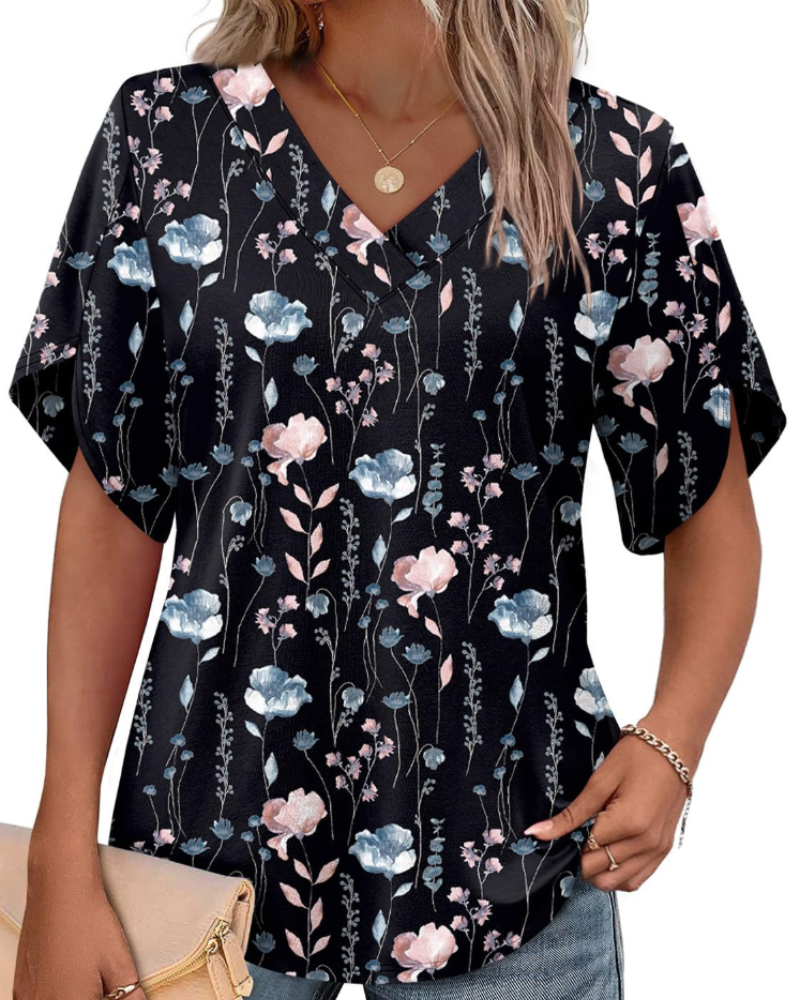 Ayla Top Donna – Blusa Scollo a V con Manches Pétales Eleganti, Linea Fluida Estate