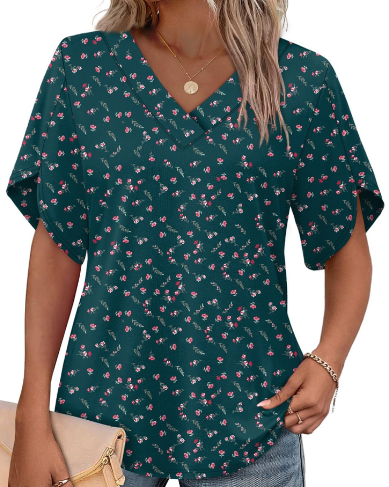 Ayla Top Donna – Blusa Scollo a V con Manches Pétales Eleganti, Linea Fluida Estate