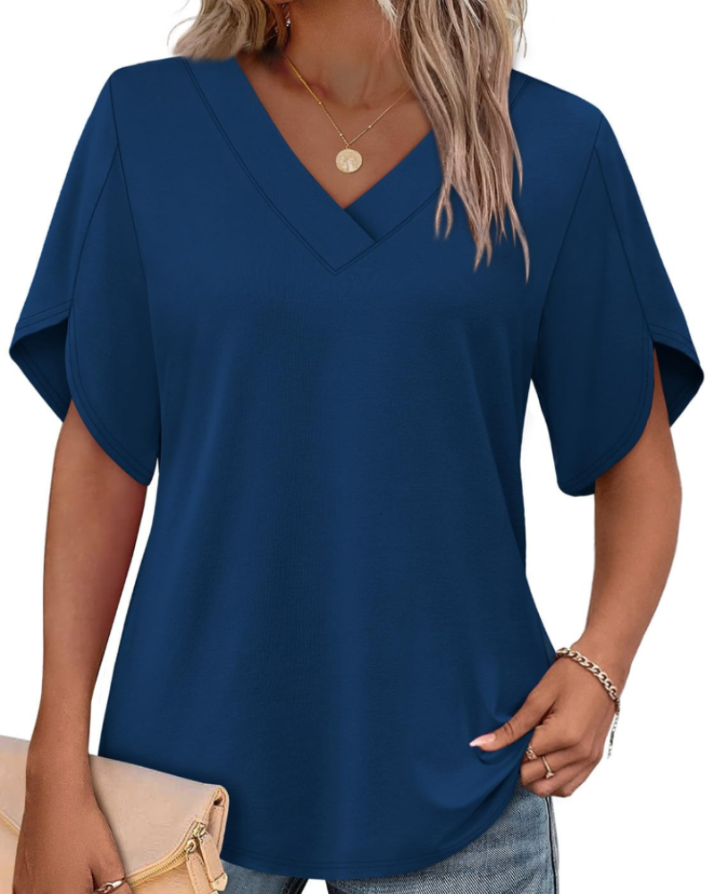 Ayla Top Donna – Blusa Scollo a V con Manches Pétales Eleganti, Linea Fluida Estate