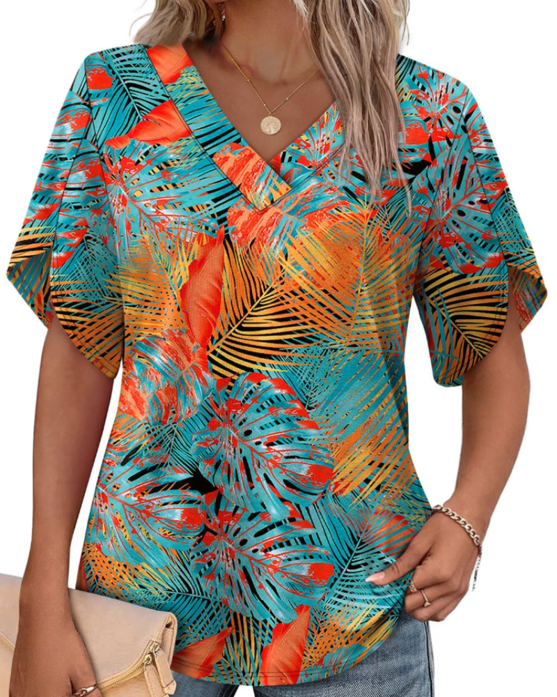Ayla Top Donna – Blusa Scollo a V con Manches Pétales Eleganti, Linea Fluida Estate