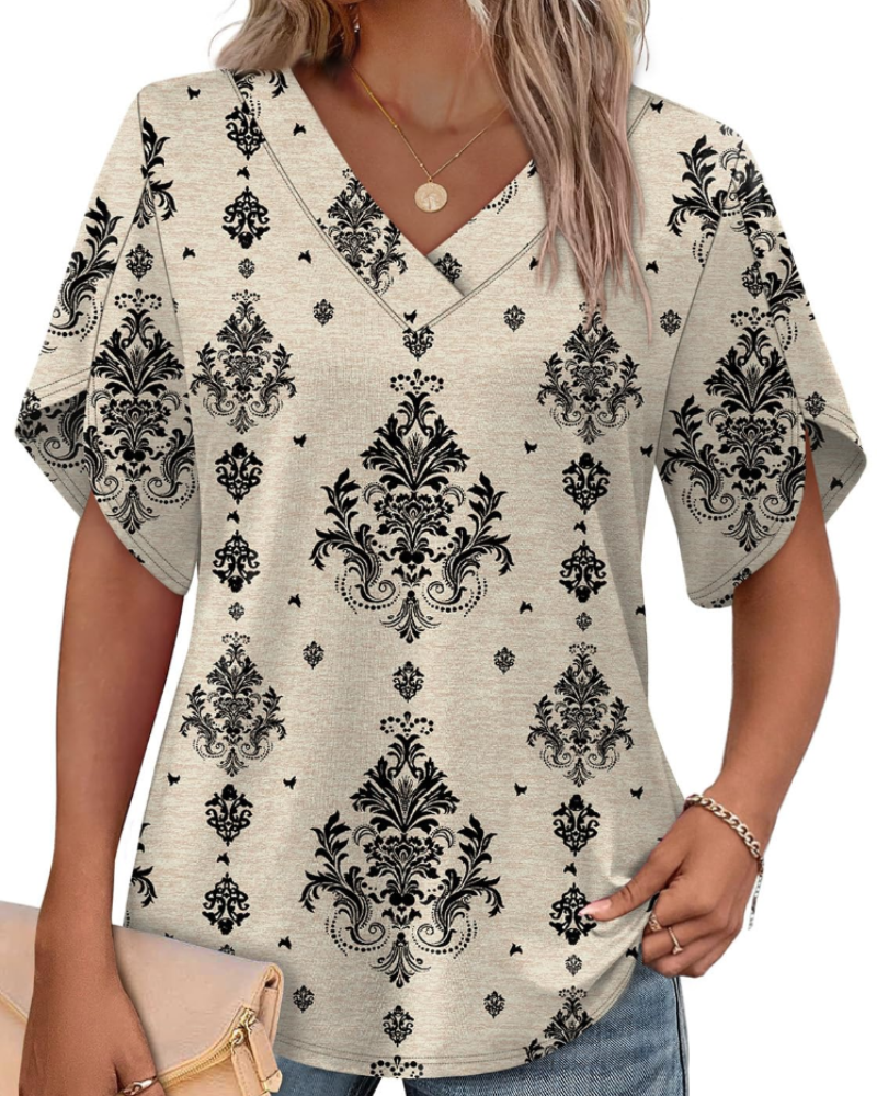 Ayla Top Donna – Blusa Scollo a V con Manches Pétales Eleganti, Linea Fluida Estate