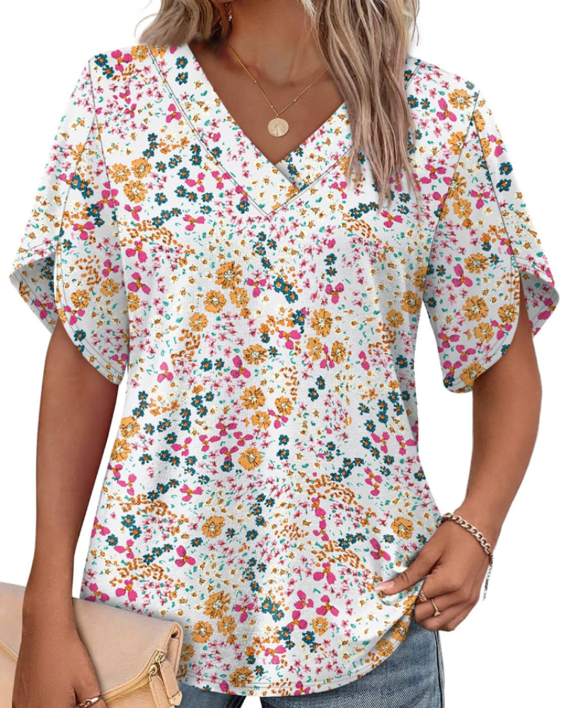 Ayla Top Donna – Blusa Scollo a V con Manches Pétales Eleganti, Linea Fluida Estate
