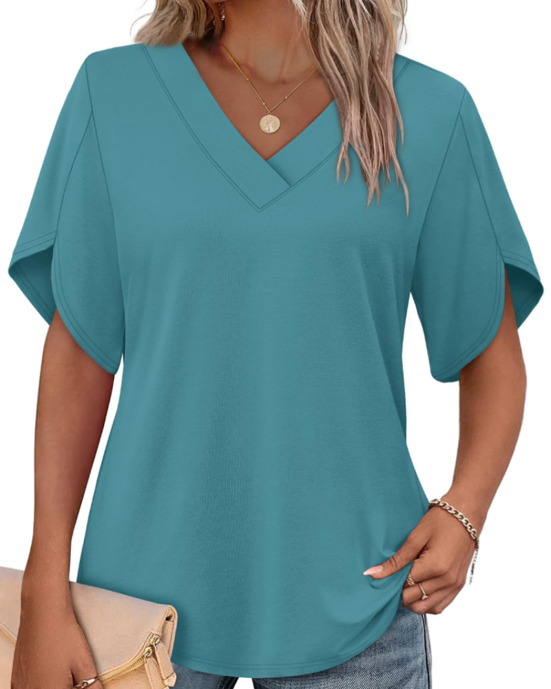 Ayla Top Donna – Blusa Scollo a V con Manches Pétales Eleganti, Linea Fluida Estate