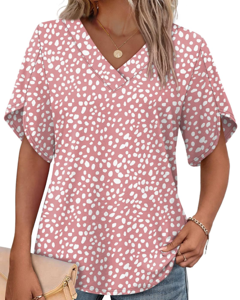 Ayla Top Donna – Blusa Scollo a V con Manches Pétales Eleganti, Linea Fluida Estate