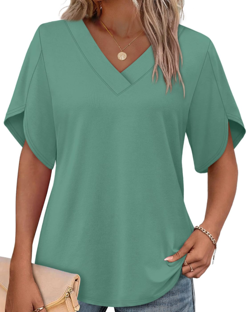 Ayla Top Donna – Blusa Scollo a V con Manches Pétales Eleganti, Linea Fluida Estate