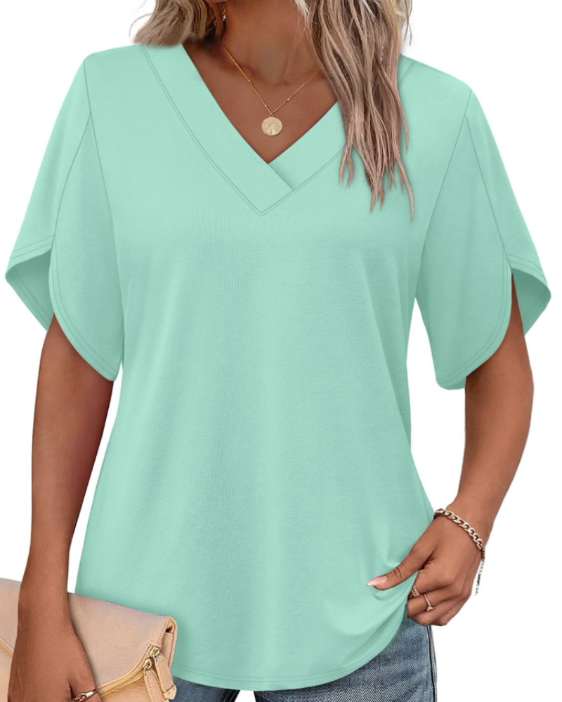 Ayla Top Donna – Blusa Scollo a V con Manches Pétales Eleganti, Linea Fluida Estate