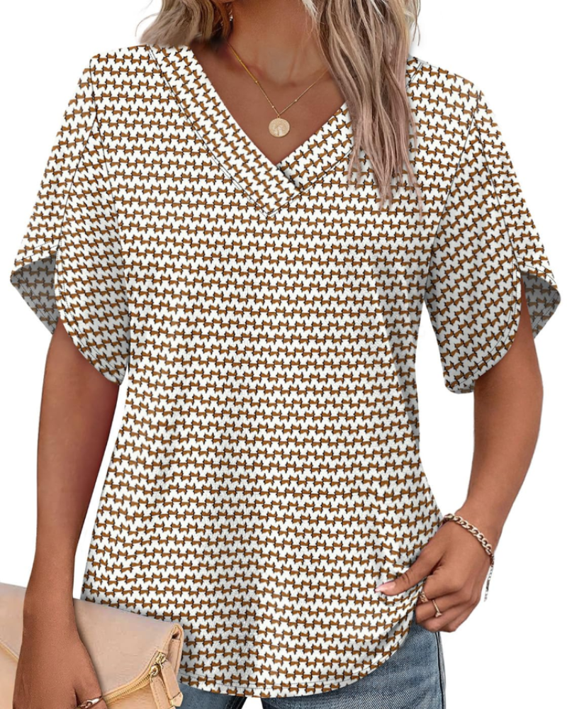 Ayla Top Donna – Blusa Scollo a V con Manches Pétales Eleganti, Linea Fluida Estate