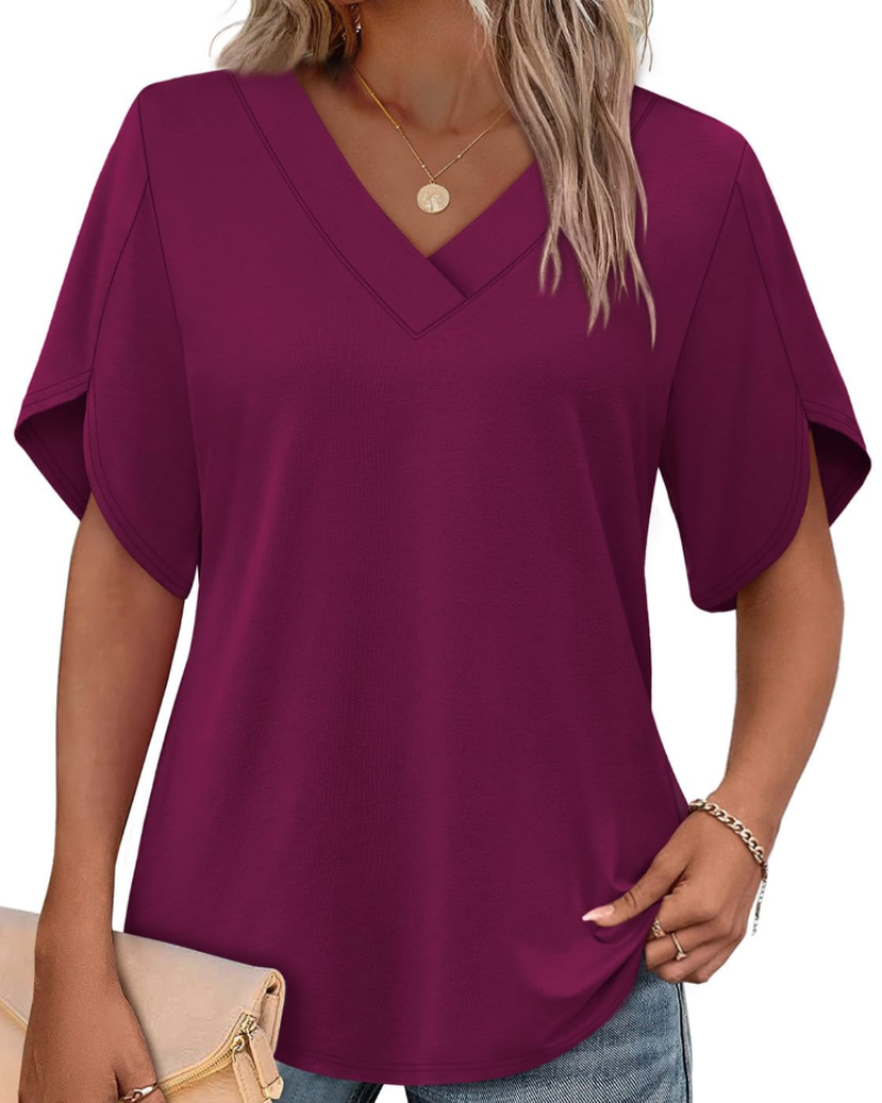 Ayla Top Donna – Blusa Scollo a V con Manches Pétales Eleganti, Linea Fluida Estate