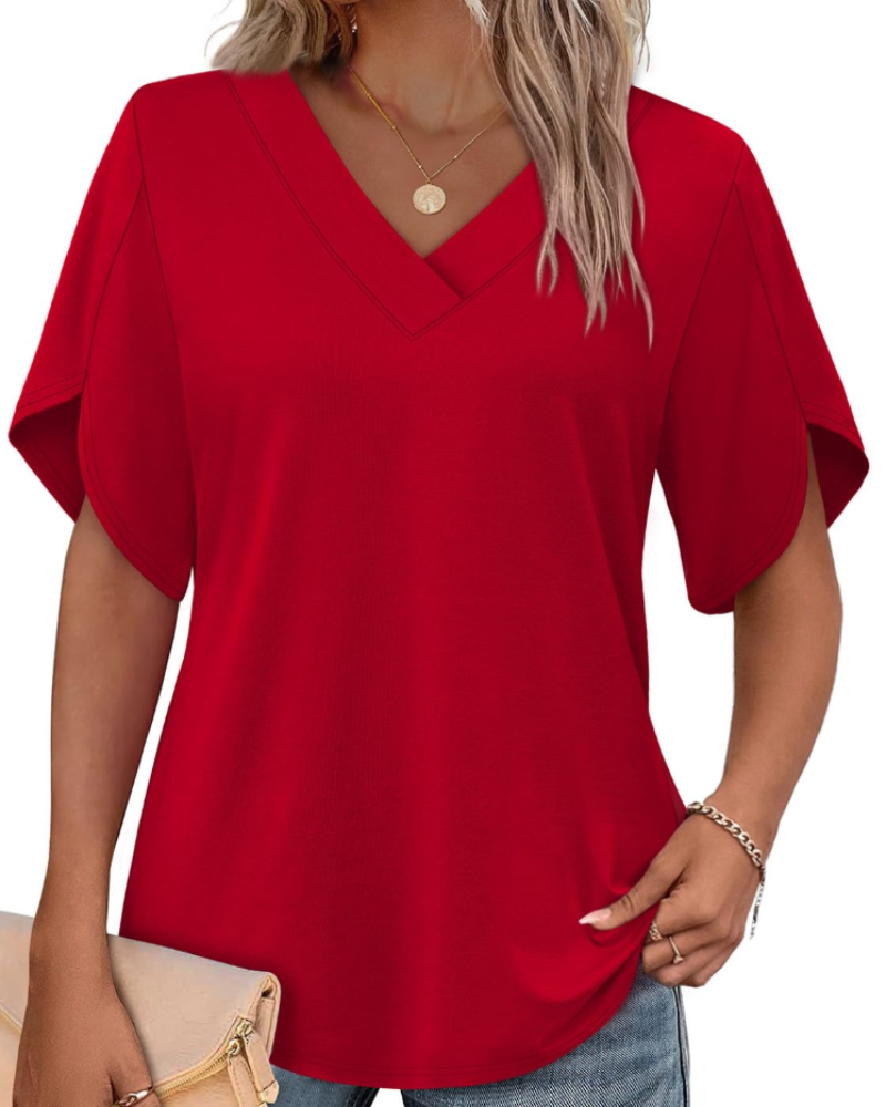 Ayla Top Donna – Blusa Scollo a V con Manches Pétales Eleganti, Linea Fluida Estate