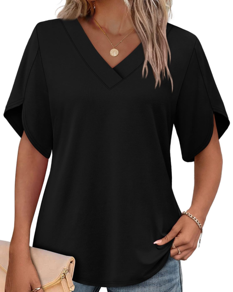 Ayla Top Donna – Blusa Scollo a V con Manches Pétales Eleganti, Linea Fluida Estate