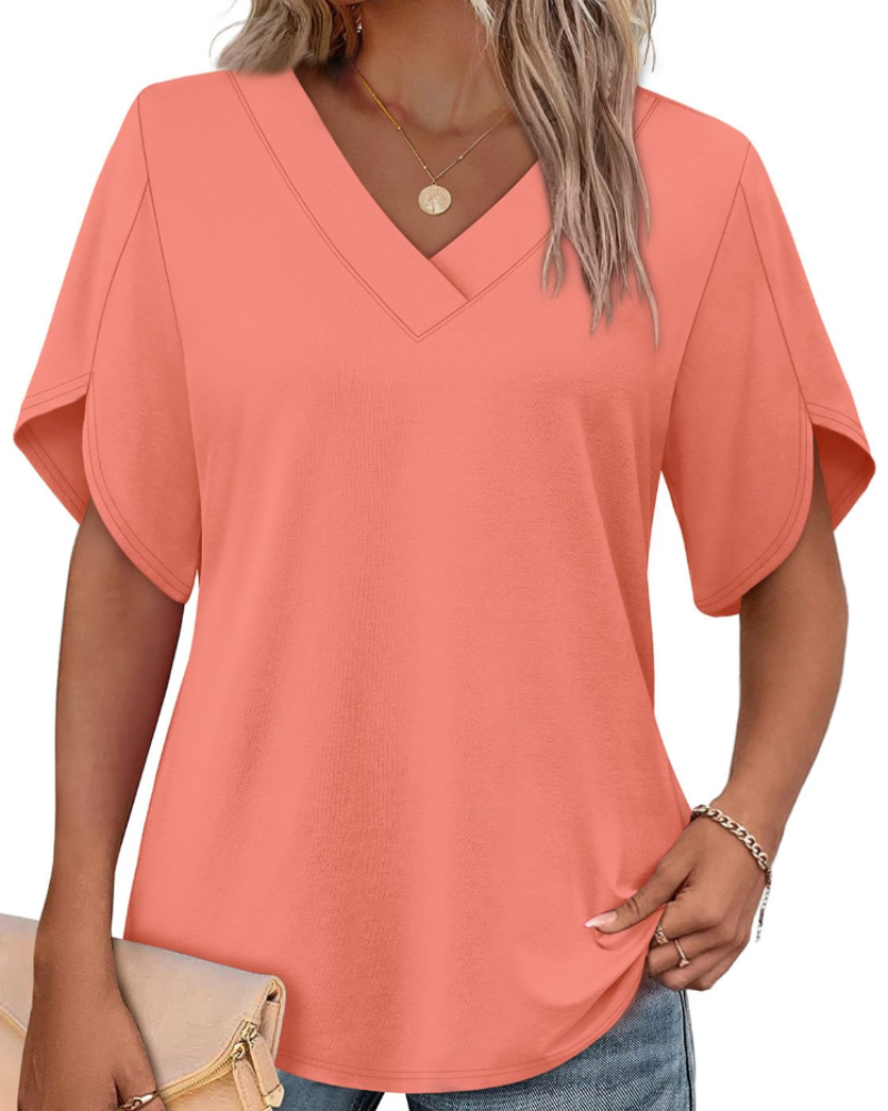 Ayla Top Donna – Blusa Scollo a V con Manches Pétales Eleganti, Linea Fluida Estate
