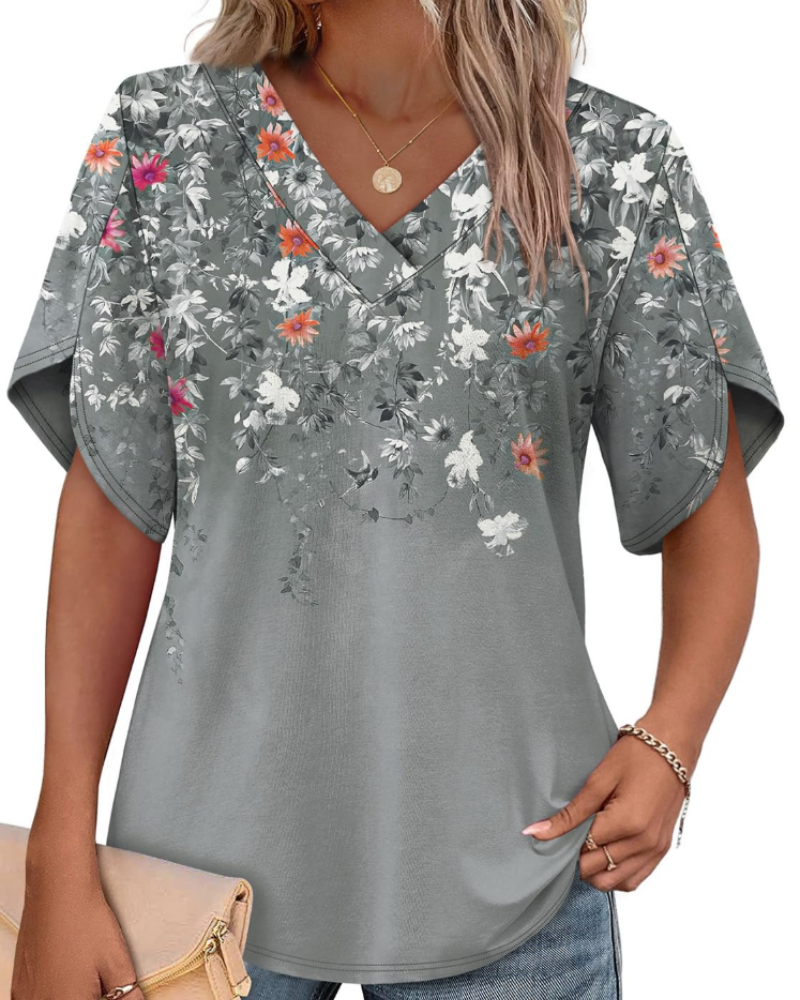 Ayla Top Donna – Blusa Scollo a V con Manches Pétales Eleganti, Linea Fluida Estate