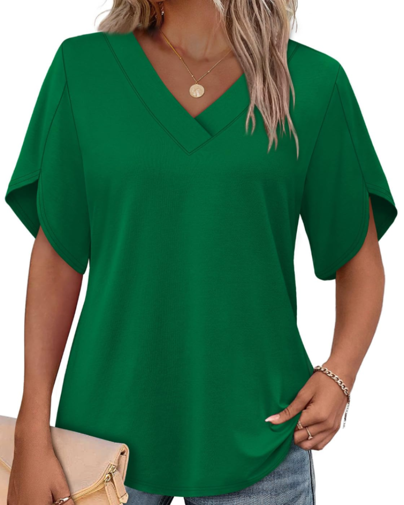 Ayla Top Donna – Blusa Scollo a V con Manches Pétales Eleganti, Linea Fluida Estate