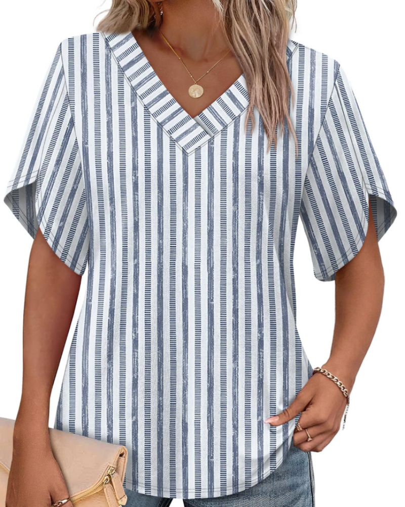 Ayla Top Donna – Blusa Scollo a V con Manches Pétales Eleganti, Linea Fluida Estate