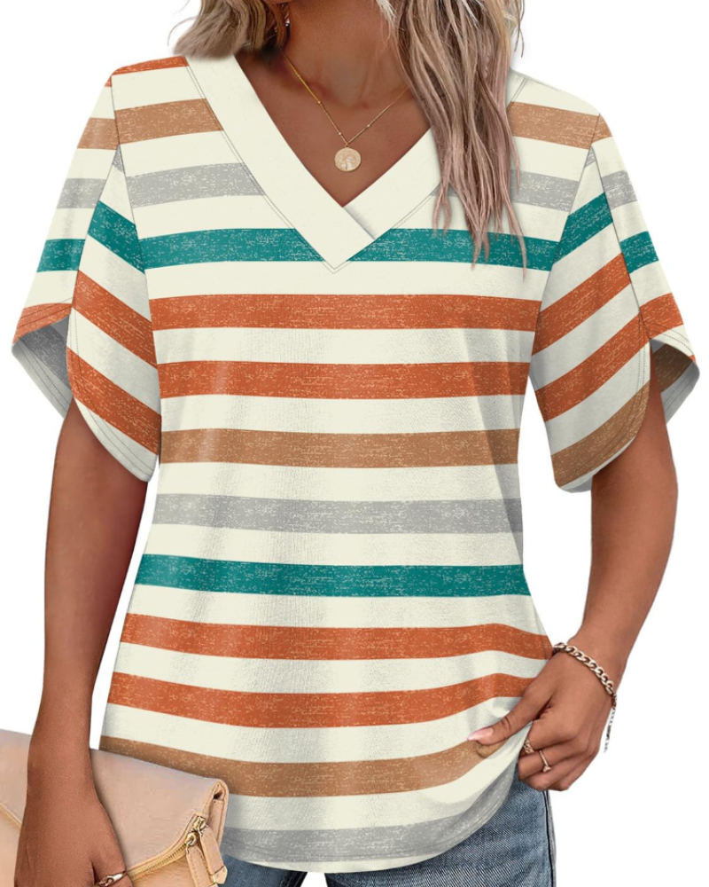 Ayla Top Donna – Blusa Scollo a V con Manches Pétales Eleganti, Linea Fluida Estate