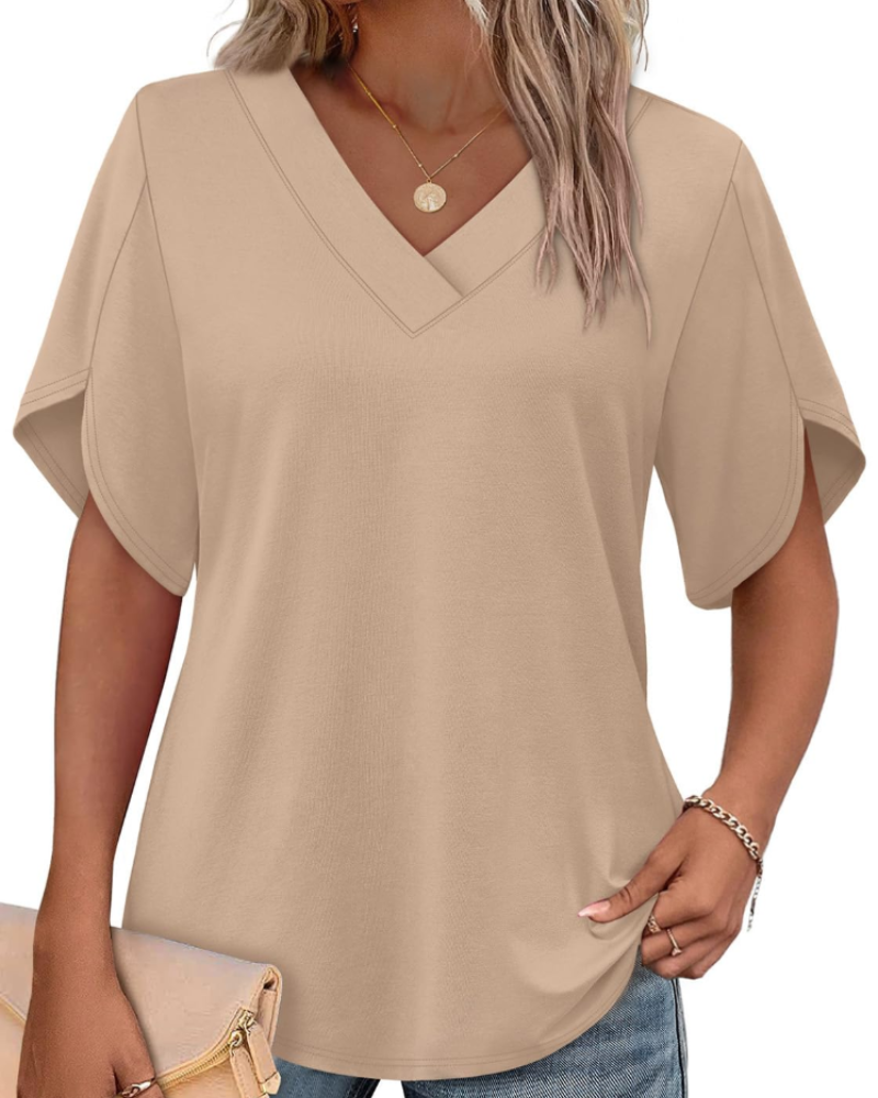 Ayla Top Donna – Blusa Scollo a V con Manches Pétales Eleganti, Linea Fluida Estate