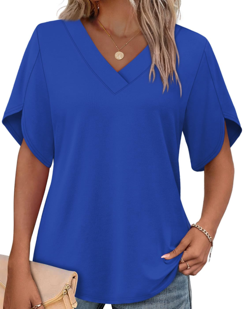 Ayla Top Donna – Blusa Scollo a V con Manches Pétales Eleganti, Linea Fluida Estate