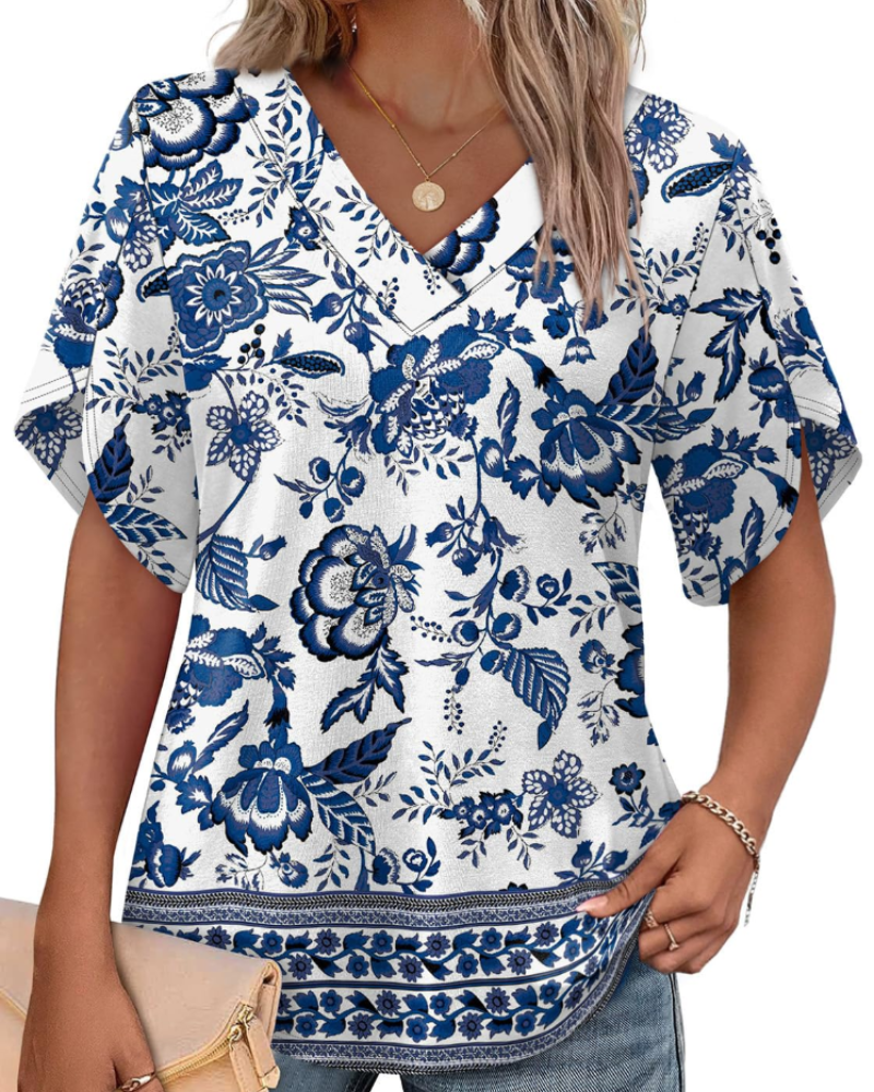 Ayla Top Donna – Blusa Scollo a V con Manches Pétales Eleganti, Linea Fluida Estate