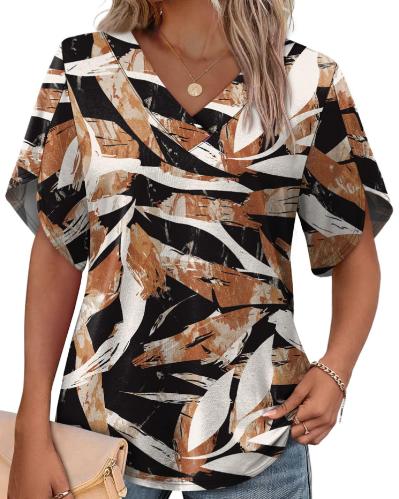 Ayla Top Donna – Blusa Scollo a V con Manches Pétales Eleganti, Linea Fluida Estate