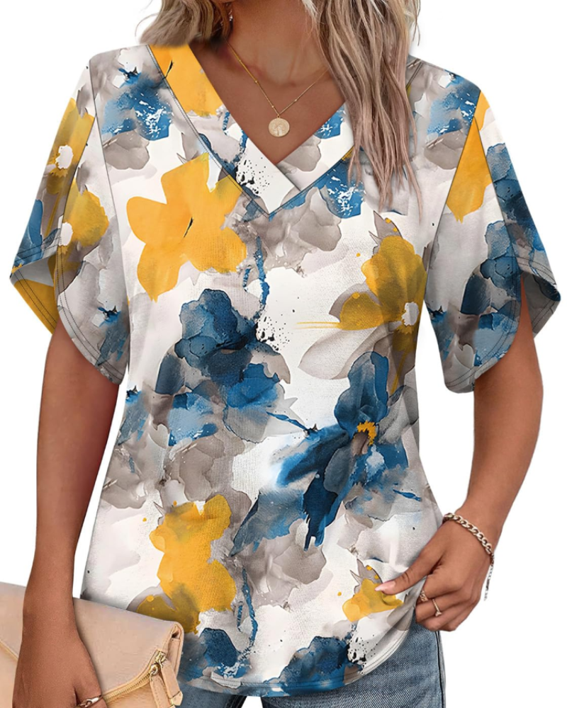Ayla Top Donna – Blusa Scollo a V con Manches Pétales Eleganti, Linea Fluida Estate