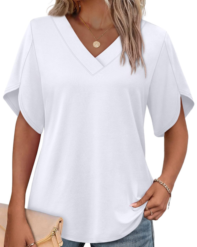 Ayla Top Donna – Blusa Scollo a V con Manches Pétales Eleganti, Linea Fluida Estate