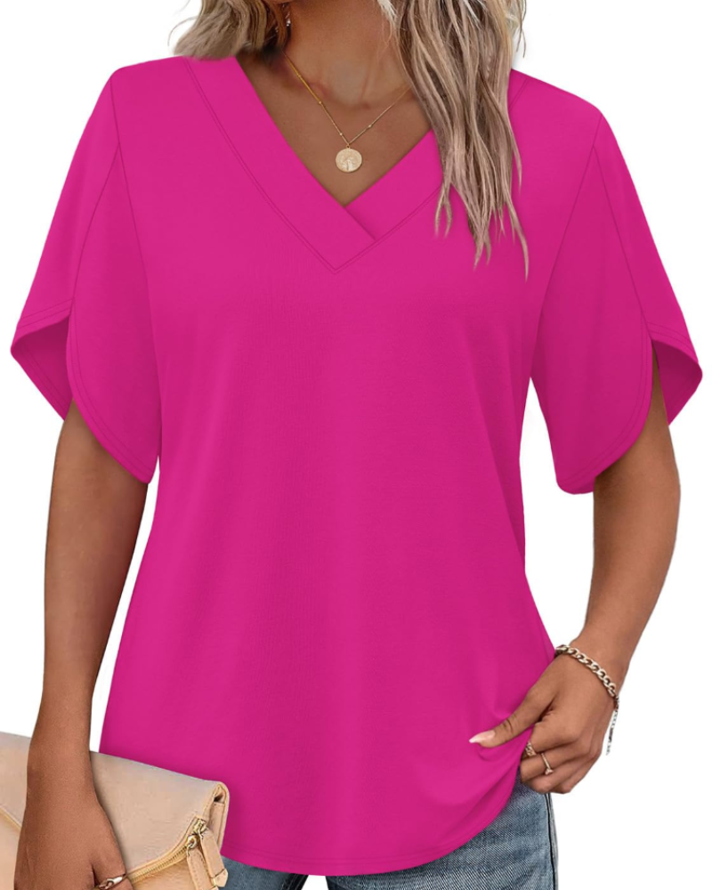 Ayla Top Donna – Blusa Scollo a V con Manches Pétales Eleganti, Linea Fluida Estate