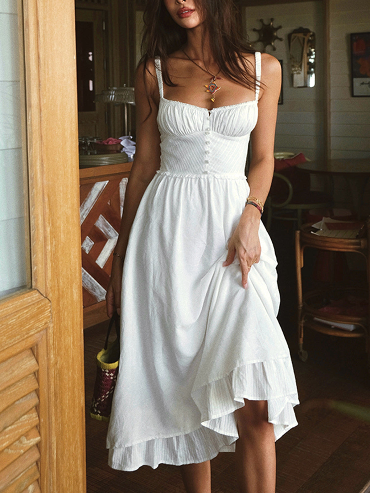 Robe Midi Donna Charlie – Elegante Abito Cami con Ourlet a Balze & Linea Élancée