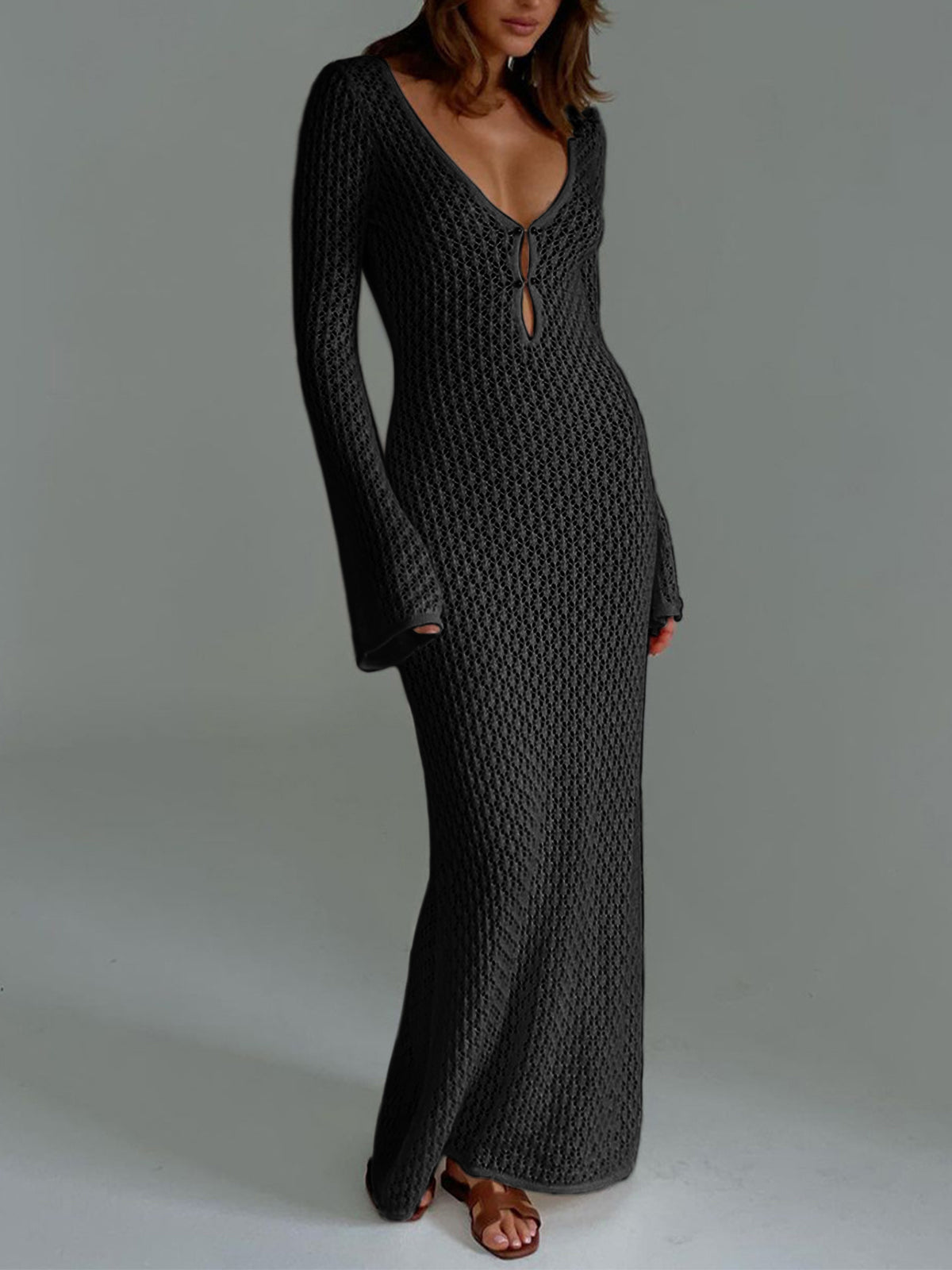 Robe di Plage Donna Callie – Maxi Cover-Up Leggera con Maniche Lunghe & Dos Nu