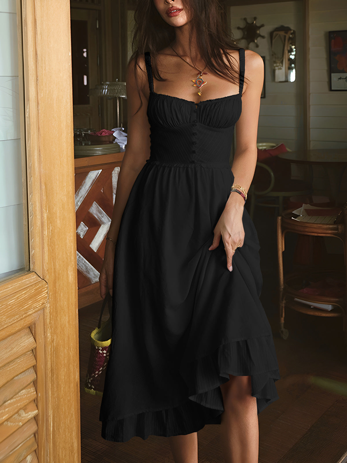 Robe Midi Donna Charlie – Elegante Abito Cami con Ourlet a Balze & Linea Élancée