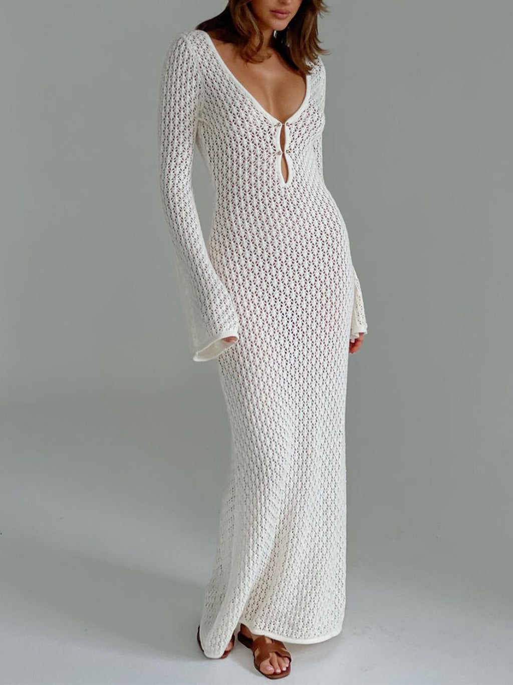 Robe di Plage Donna Callie – Maxi Cover-Up Leggera con Maniche Lunghe & Dos Nu