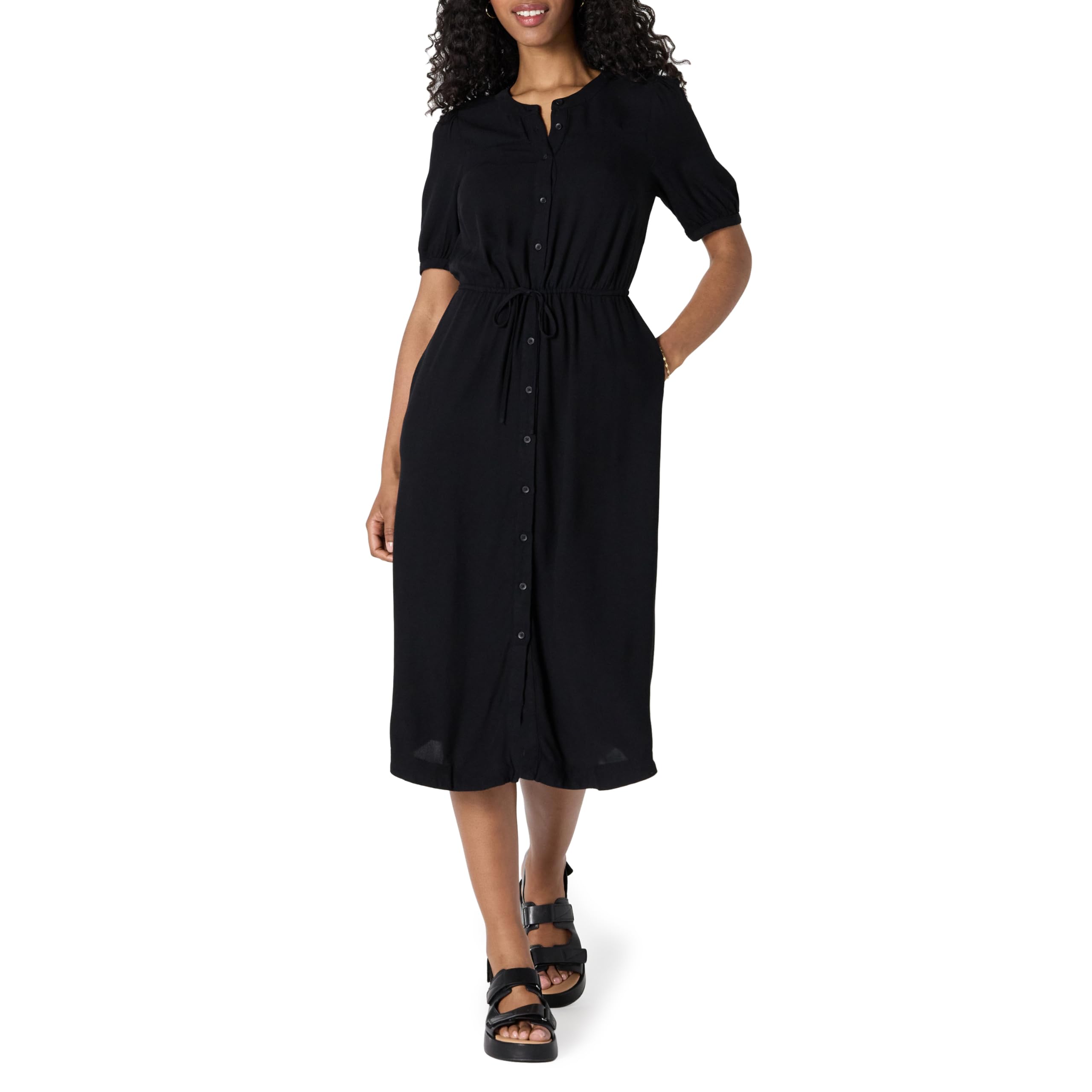 Krishna Abito Donna – Linea a Trapezio Ajustée, Maniche Corte & Gonna Évasée Midi con Tasche