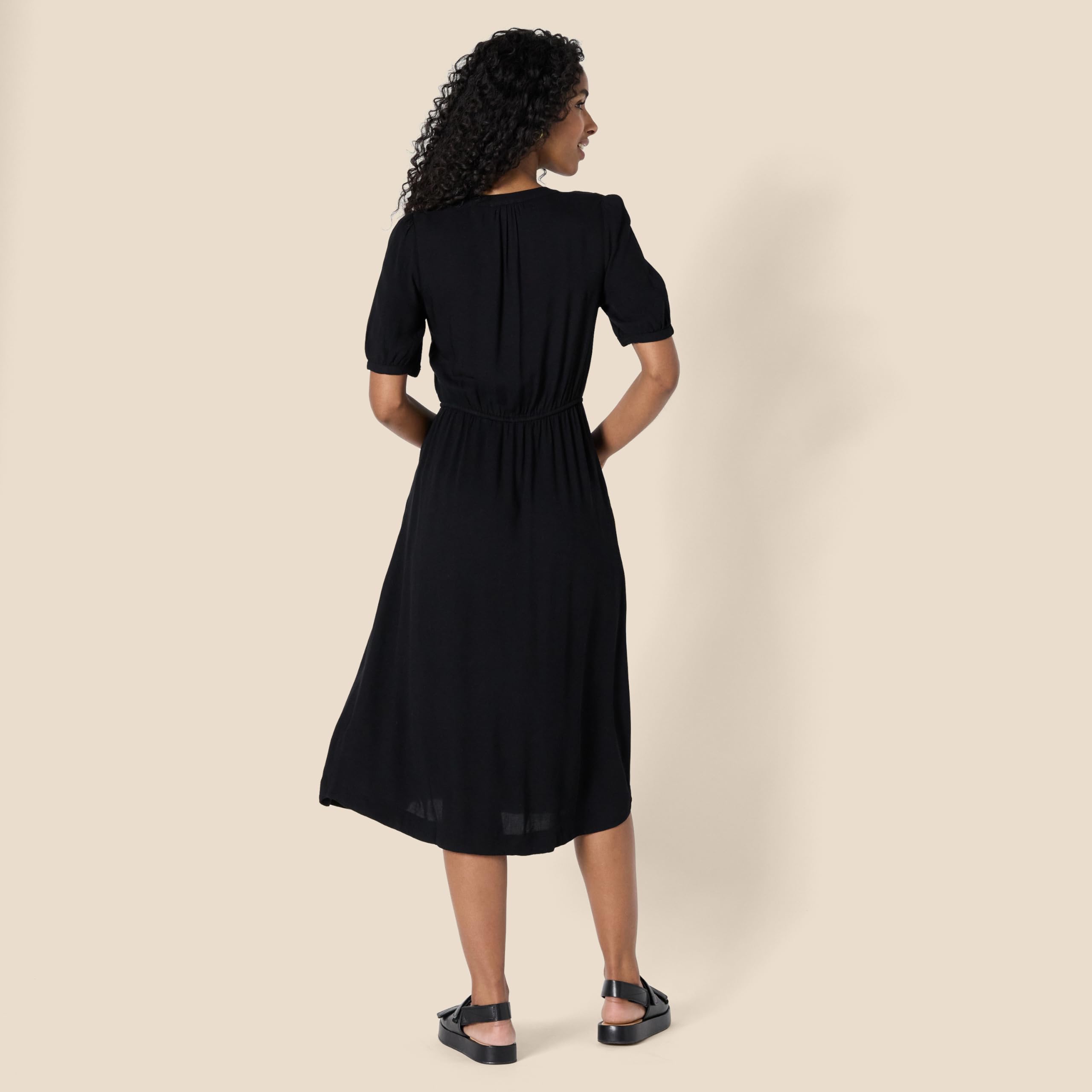 Krishna Abito Donna – Linea a Trapezio Ajustée, Maniche Corte & Gonna Évasée Midi con Tasche