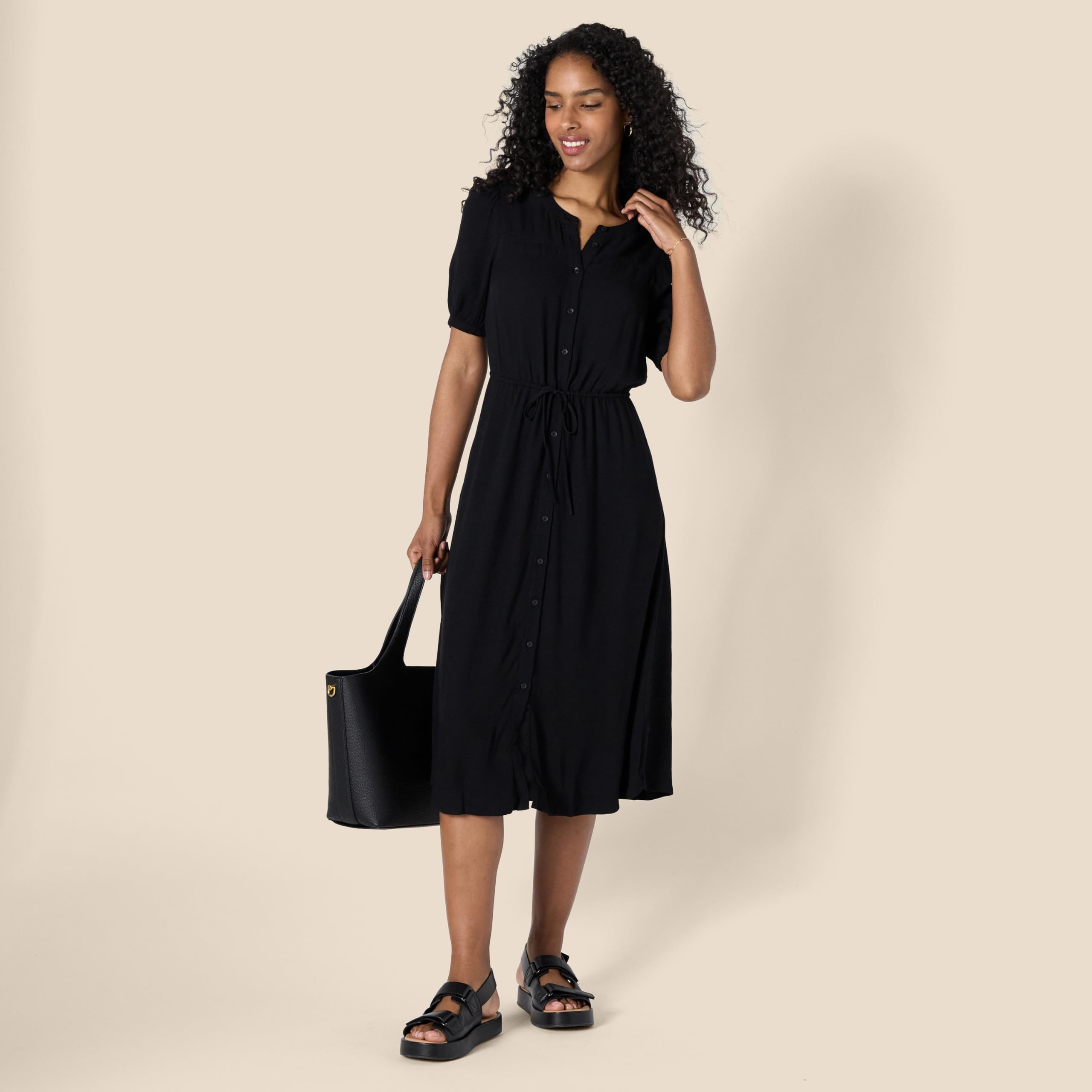 Krishna Abito Donna – Linea a Trapezio Ajustée, Maniche Corte & Gonna Évasée Midi con Tasche