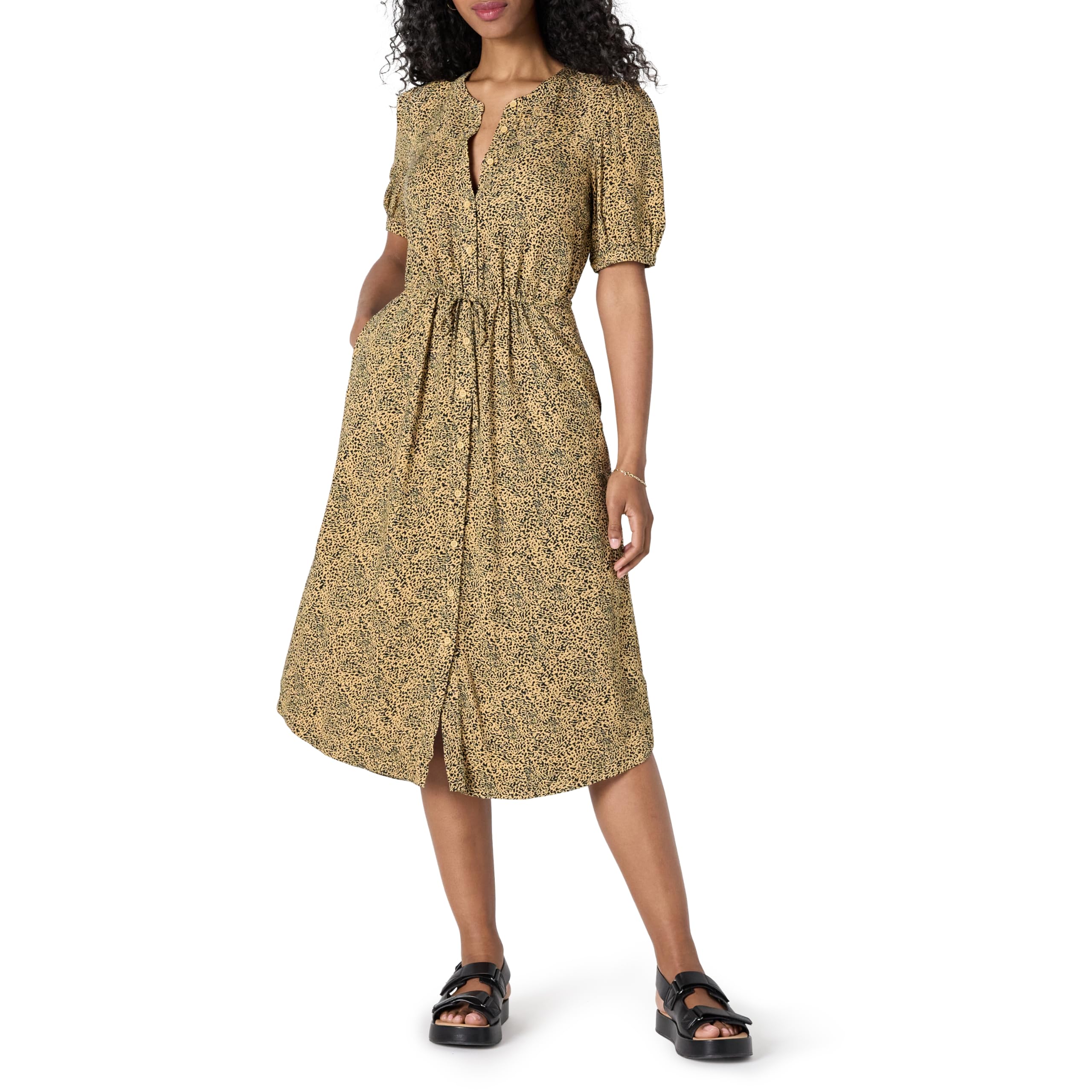 Krishna Abito Donna – Linea a Trapezio Ajustée, Maniche Corte & Gonna Évasée Midi con Tasche