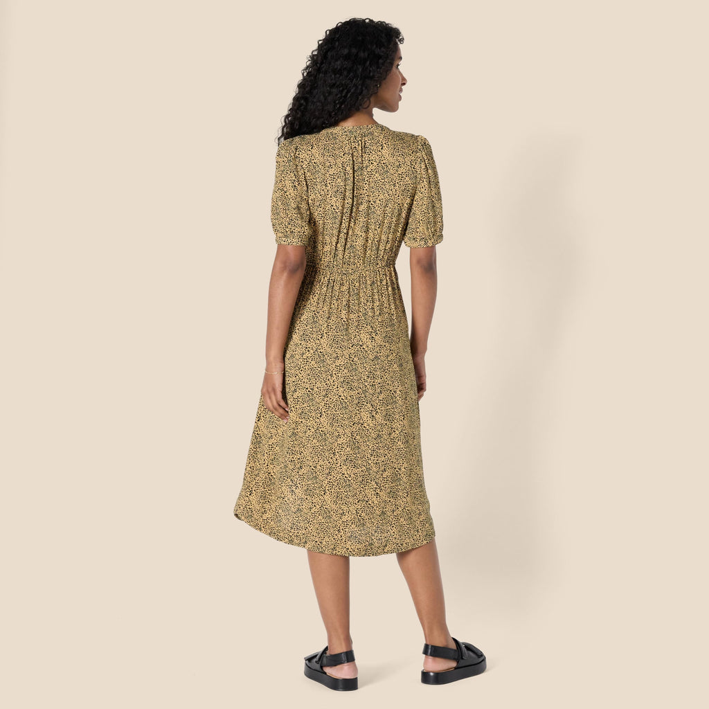 Krishna Abito Donna – Linea a Trapezio Ajustée, Maniche Corte & Gonna Évasée Midi con Tasche